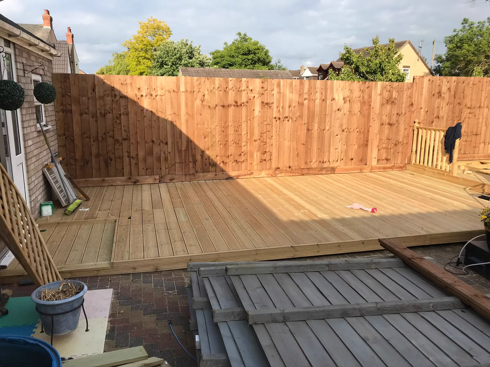 Completed large timber garden deck