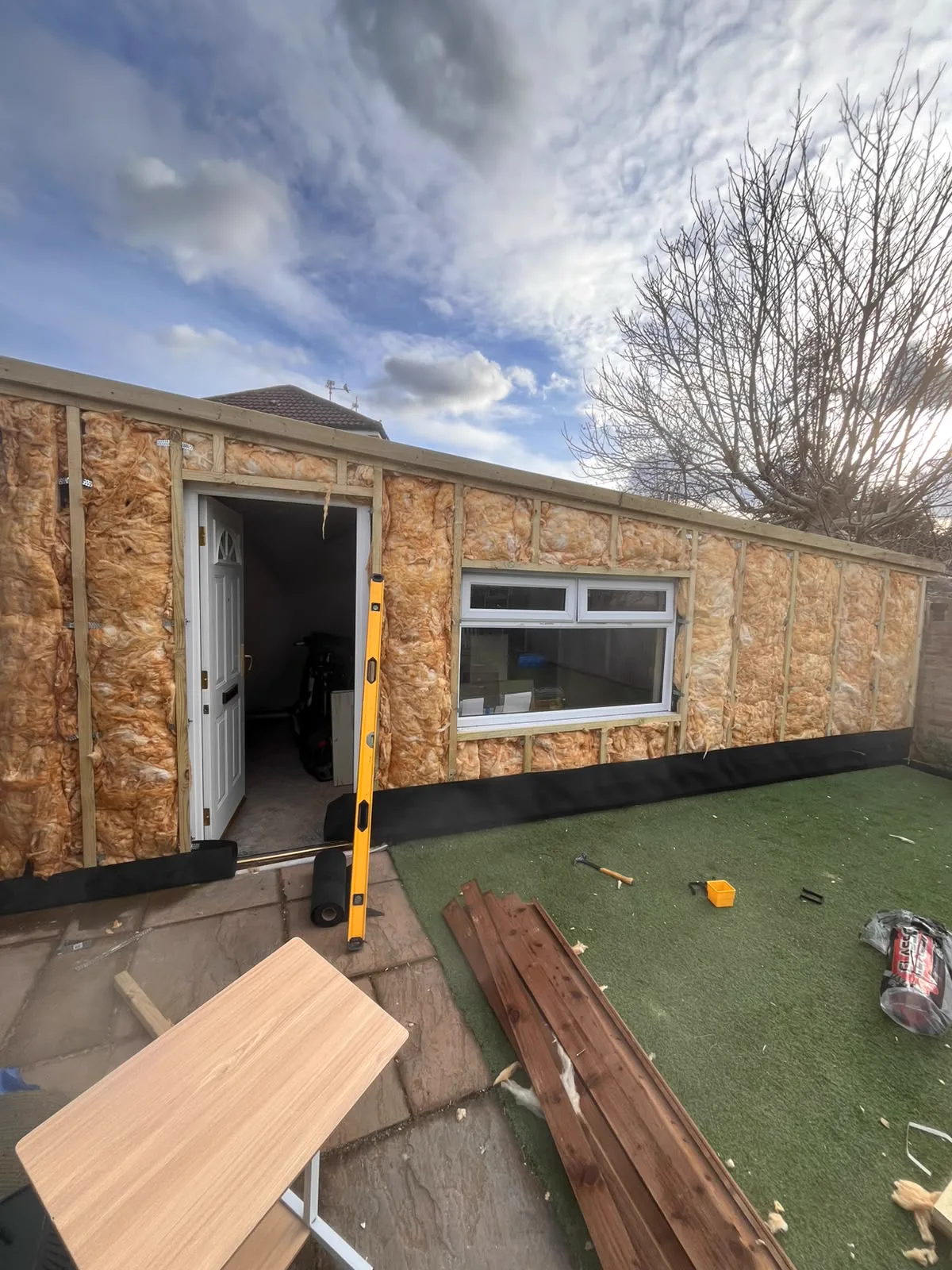 Insulated timber structure during a home extension project